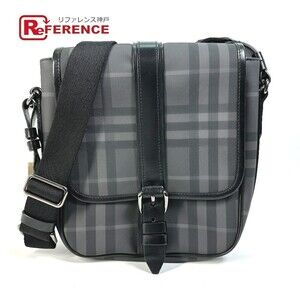 Burberry Check Messenger Bag Flap Crossbody Shoulder Leather Gray